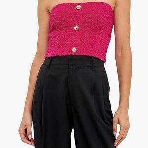 NWT Endless Rose Medium Berry Tweed Button Corset Crop Top, Retail $68